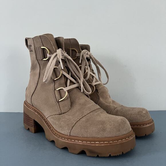 Sorel Joan Now Omega Taupe Suede Waterproof Lace Up Winter Boots - Picture 2 of 10